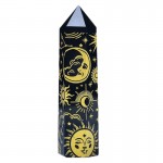 Obsidian Black Star Moon Engraved Symbols Wand (Yellow) 70mm